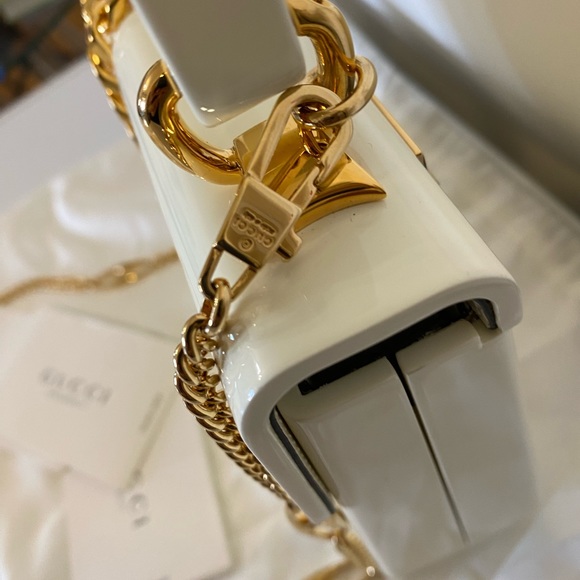 New GUCCI Plexiglass Mini Sylvie 1969 Top Handle Ivory White Chain Shoulder Bag - Picture 11 of 14